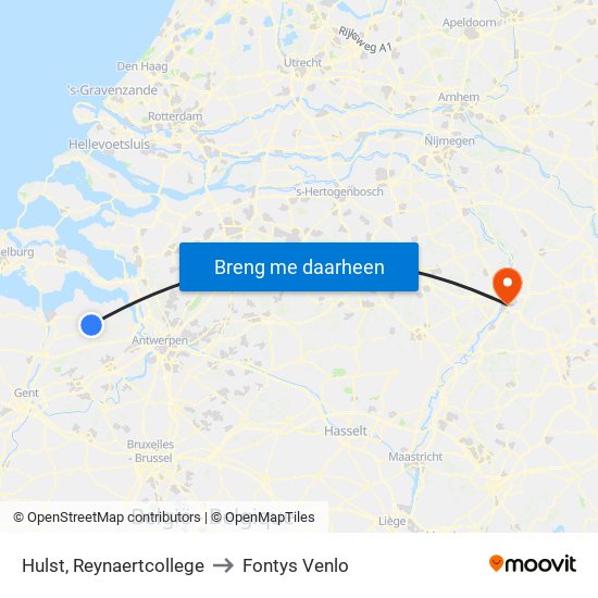 Hulst, Reynaertcollege to Fontys Venlo map