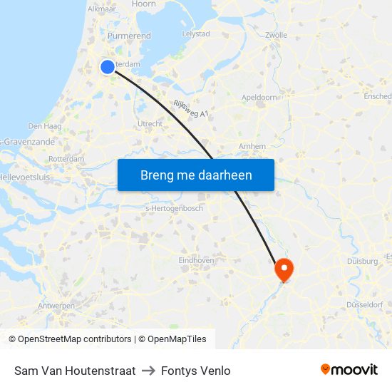 Sam Van Houtenstraat to Fontys Venlo map