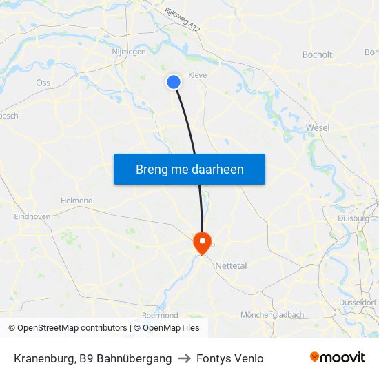 Kranenburg, B9 Bahnübergang to Fontys Venlo map