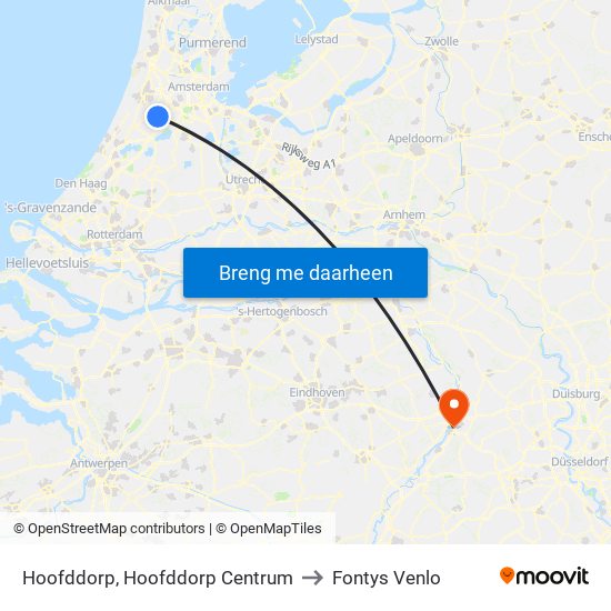 Hoofddorp, Hoofddorp Centrum to Fontys Venlo map