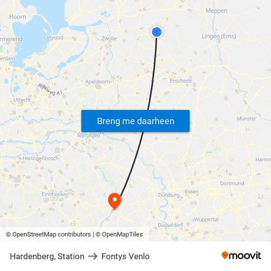 Hardenberg, Station to Fontys Venlo map