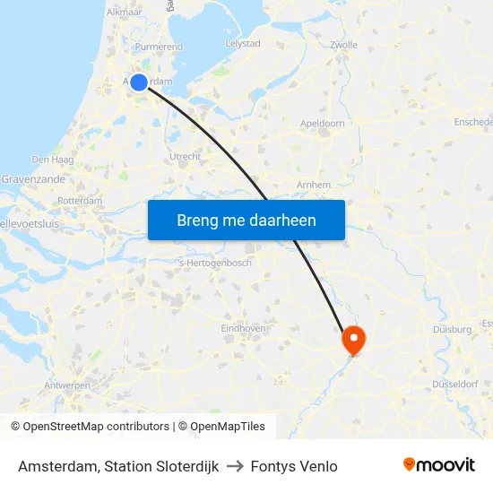 Amsterdam, Station Sloterdijk to Fontys Venlo map