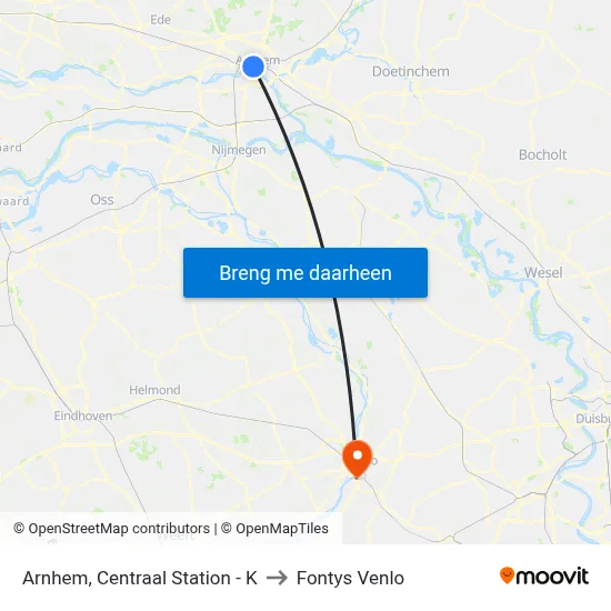 Arnhem, Centraal Station - K to Fontys Venlo map