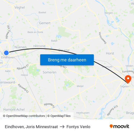 Eindhoven, Joris Minnestraat to Fontys Venlo map