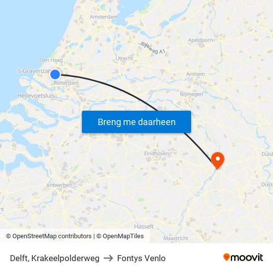 Delft, Krakeelpolderweg to Fontys Venlo map