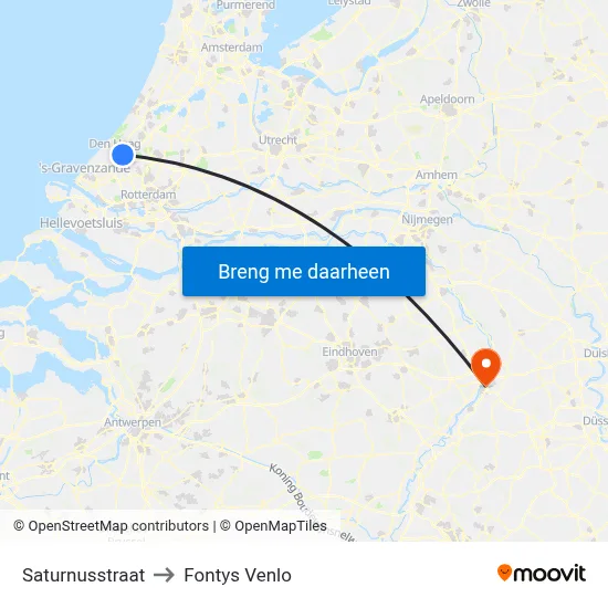 Saturnusstraat to Fontys Venlo map
