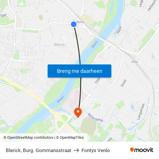 Blerick, Burg. Gommansstraat to Fontys Venlo map
