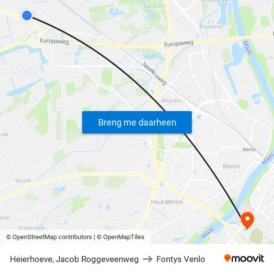 Heierhoeve, Jacob Roggeveenweg to Fontys Venlo map