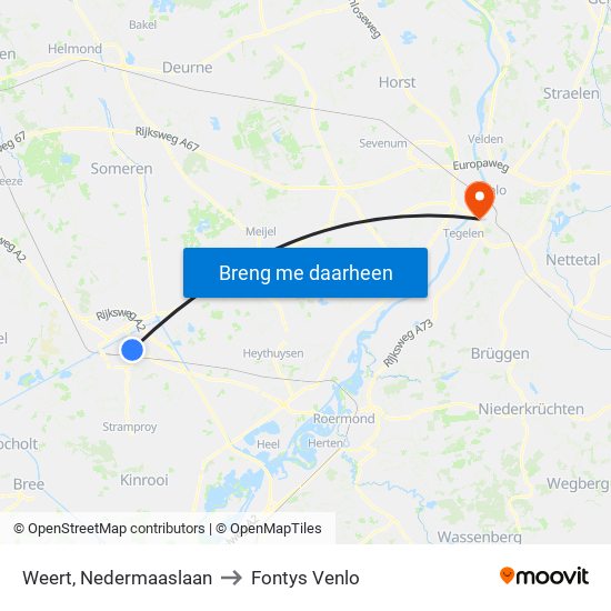 Weert, Nedermaaslaan to Fontys Venlo map