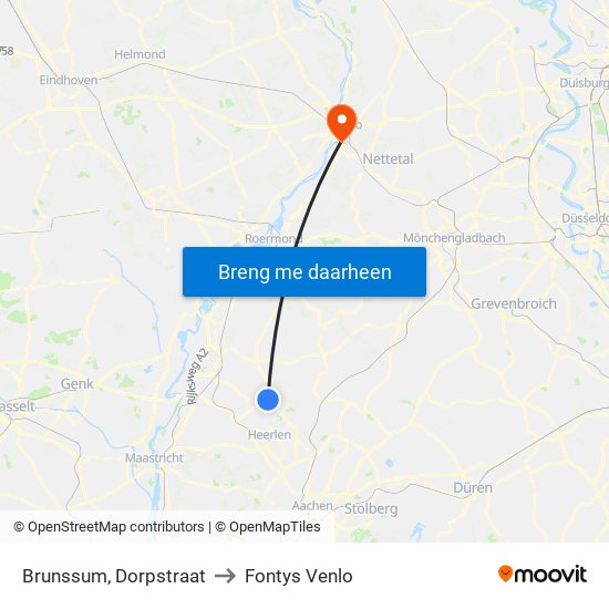 Brunssum, Dorpstraat to Fontys Venlo map