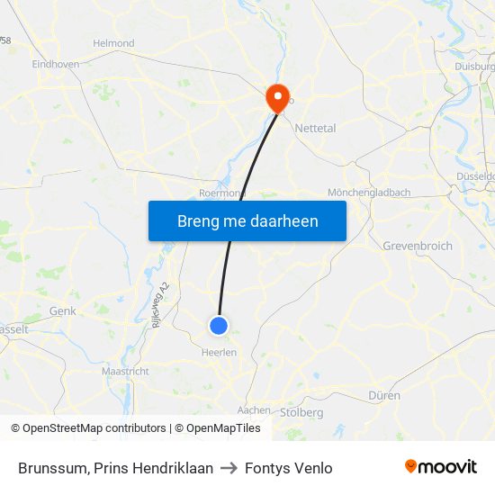 Brunssum, Prins Hendriklaan to Fontys Venlo map