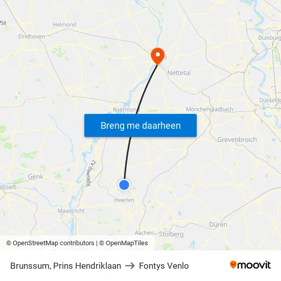 Brunssum, Prins Hendriklaan to Fontys Venlo map