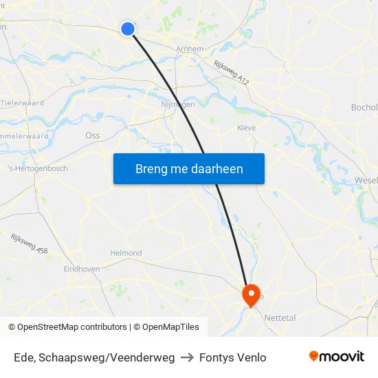 Ede, Schaapsweg/Veenderweg to Fontys Venlo map