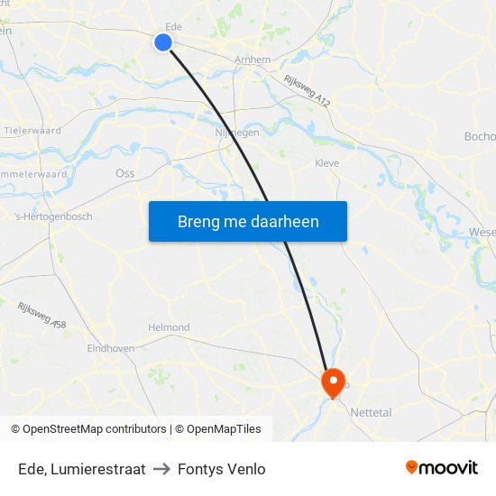 Ede, Lumierestraat to Fontys Venlo map
