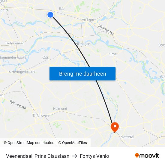 Veenendaal, Prins Clauslaan to Fontys Venlo map