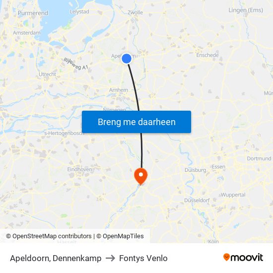 Apeldoorn, Dennenkamp to Fontys Venlo map
