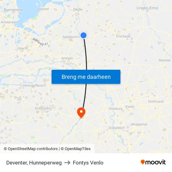 Deventer, Hunneperweg to Fontys Venlo map