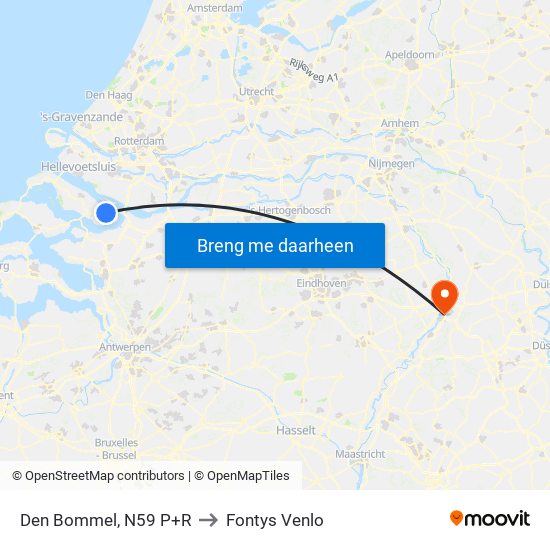 Den Bommel, N59 P+R to Fontys Venlo map