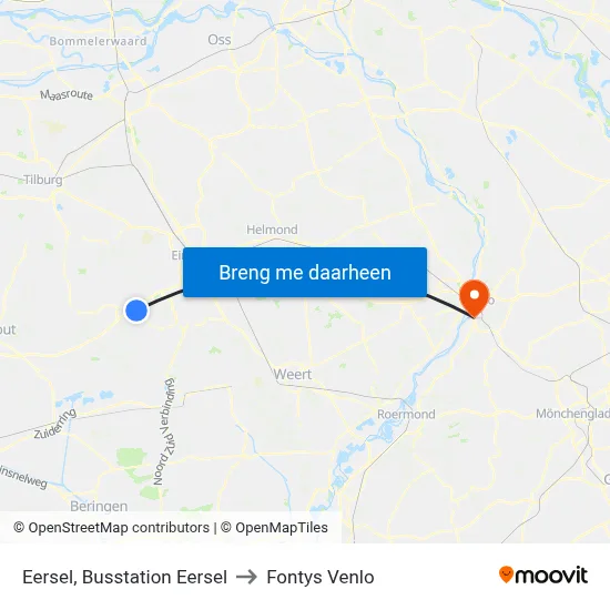 Eersel, Busstation Eersel to Fontys Venlo map