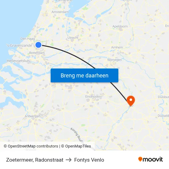 Zoetermeer, Radonstraat to Fontys Venlo map