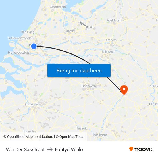 Van Der Sasstraat to Fontys Venlo map