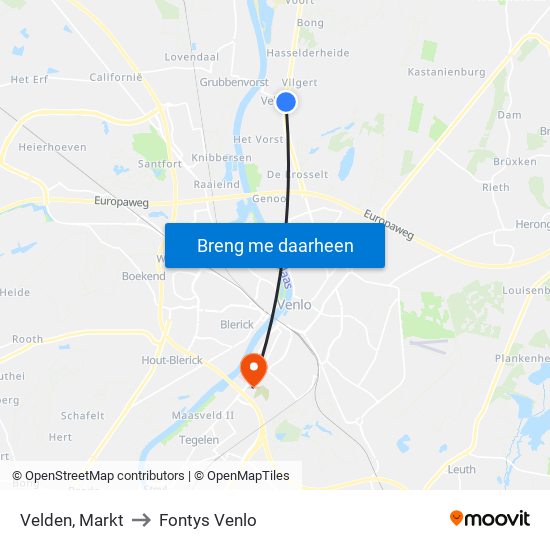 Velden, Markt to Fontys Venlo map