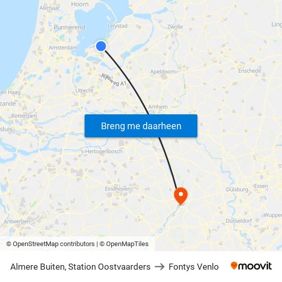Almere Buiten, Station Oostvaarders to Fontys Venlo map