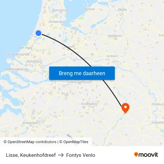 Lisse, Keukenhofdreef to Fontys Venlo map