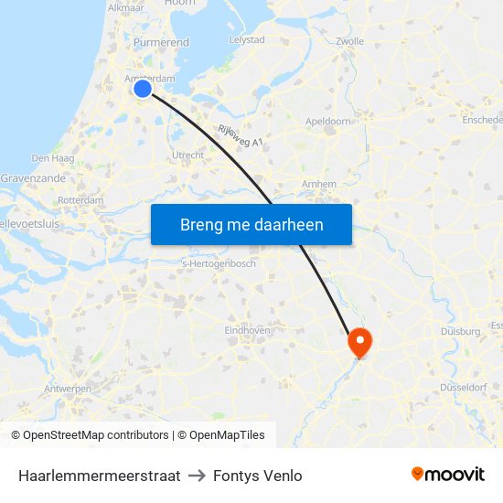 Haarlemmermeerstraat to Fontys Venlo map