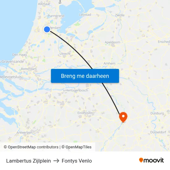 Lambertus Zijlplein to Fontys Venlo map