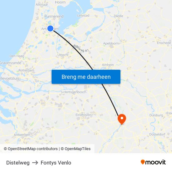 Distelweg to Fontys Venlo map
