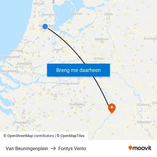 Van Beuningenplein to Fontys Venlo map