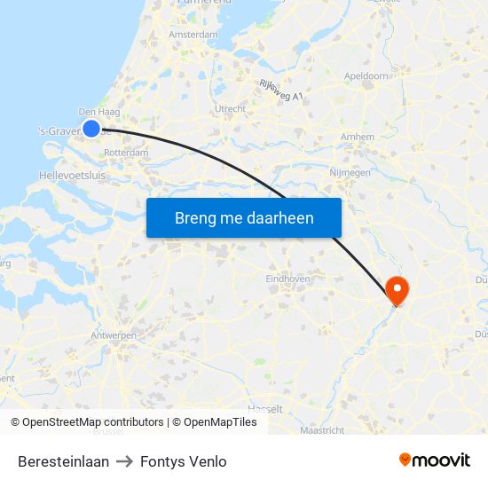 Beresteinlaan to Fontys Venlo map