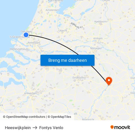 Heeswijkplein to Fontys Venlo map