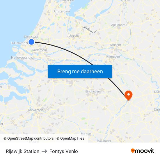 Rijswijk Station to Fontys Venlo map