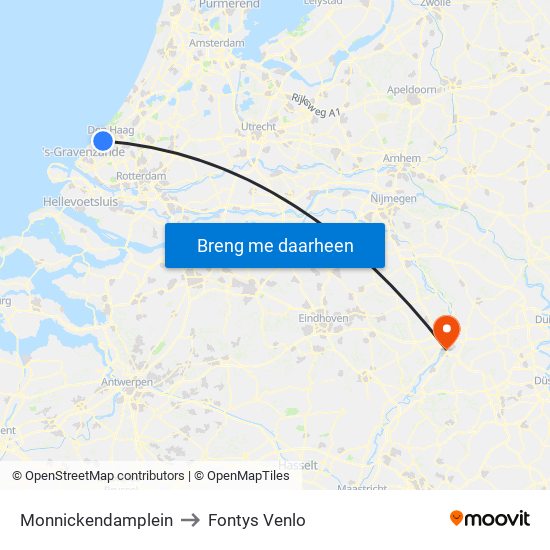 Monnickendamplein to Fontys Venlo map