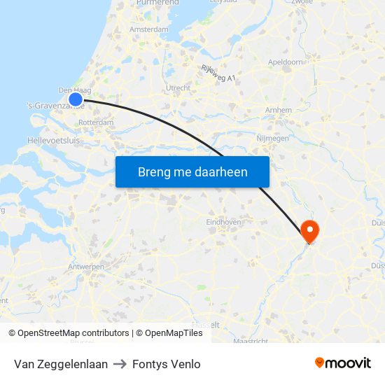 Van Zeggelenlaan to Fontys Venlo map