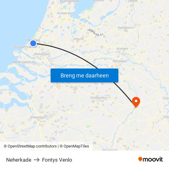 Neherkade to Fontys Venlo map