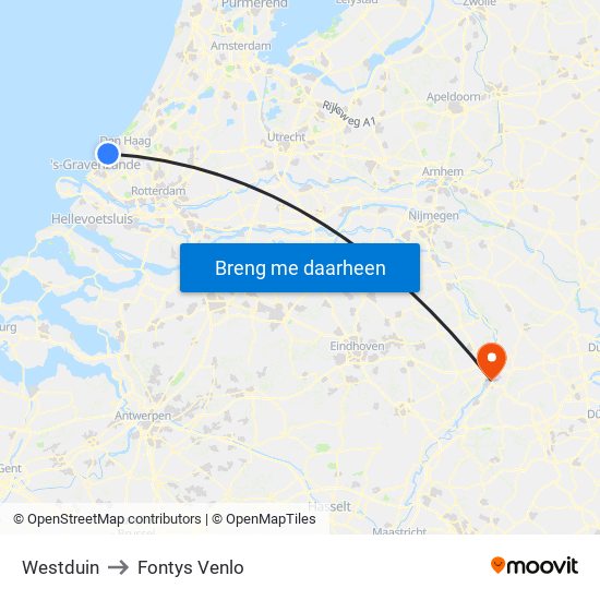 Westduin to Fontys Venlo map