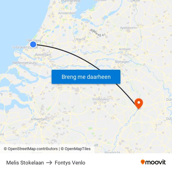 Melis Stokelaan to Fontys Venlo map
