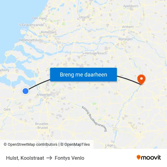 Hulst, Koolstraat to Fontys Venlo map