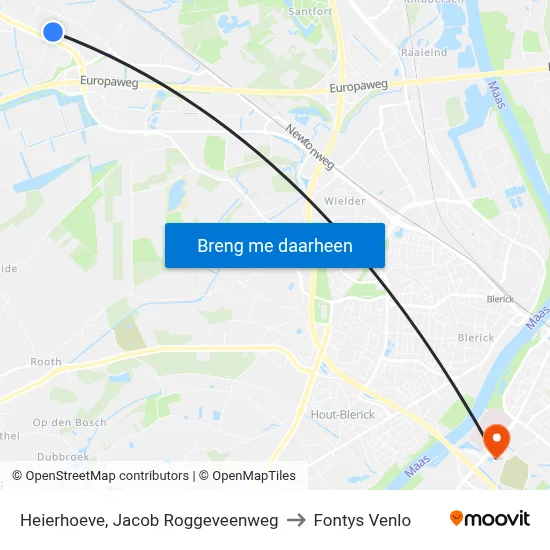 Heierhoeve, Jacob Roggeveenweg to Fontys Venlo map