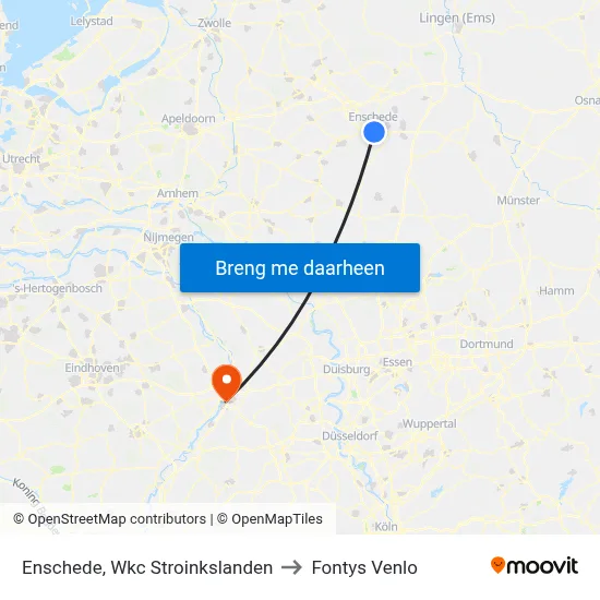Enschede, Wkc Stroinkslanden to Fontys Venlo map