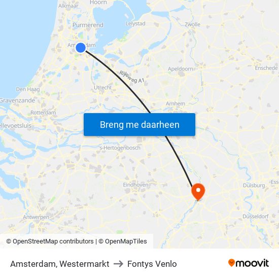 Amsterdam, Westermarkt to Fontys Venlo map