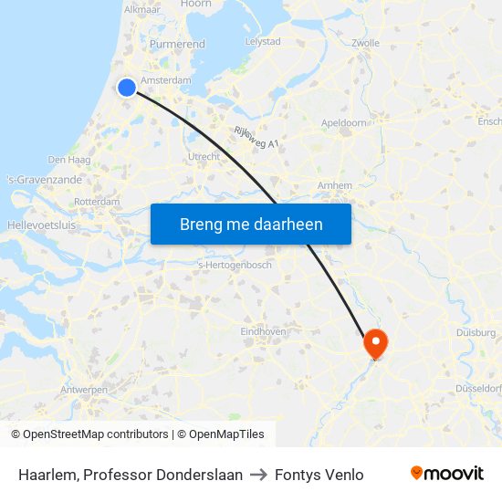 Haarlem, Professor Donderslaan to Fontys Venlo map