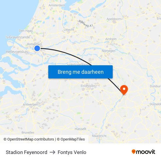 Stadion Feyenoord to Fontys Venlo map