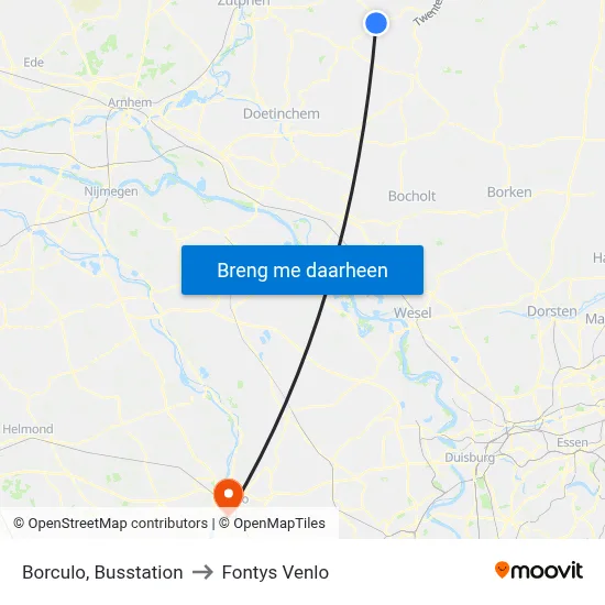 Borculo, Busstation to Fontys Venlo map