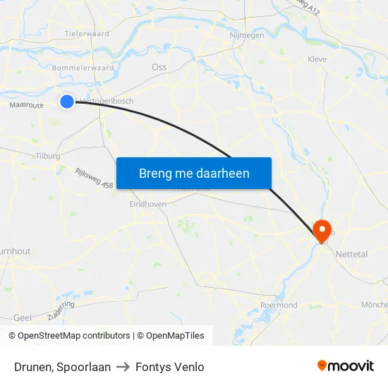 Drunen, Spoorlaan to Fontys Venlo map