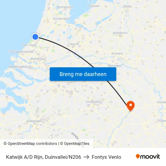 Katwijk A/D Rijn, Duinvallei/N206 to Fontys Venlo map