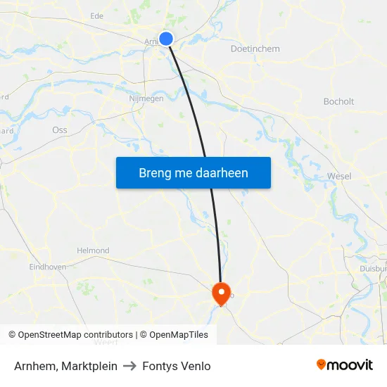 Arnhem, Marktplein to Fontys Venlo map